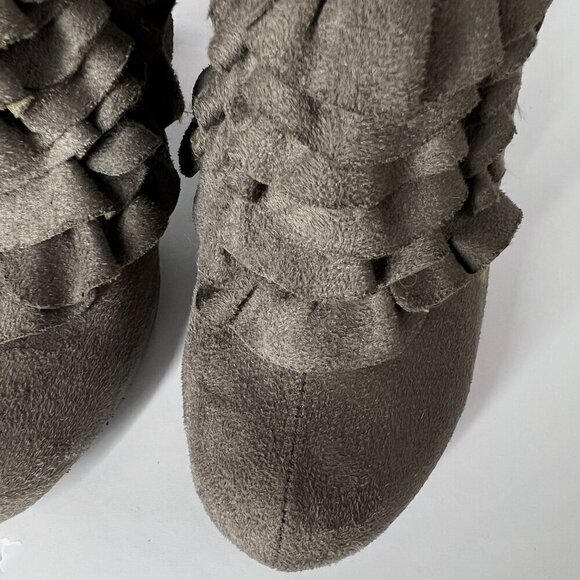 Madden Girl Raleigh Taupe Faux Suede Ruffle Round Platform Toe Booties Sz 8 - Picture 5 of 14
